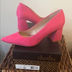 Charles David Pink suede block heels. Size 9